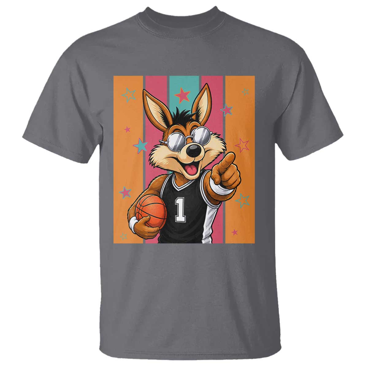 Funny Coyote Playing Basketball T Shirt Hoops Fan Gift