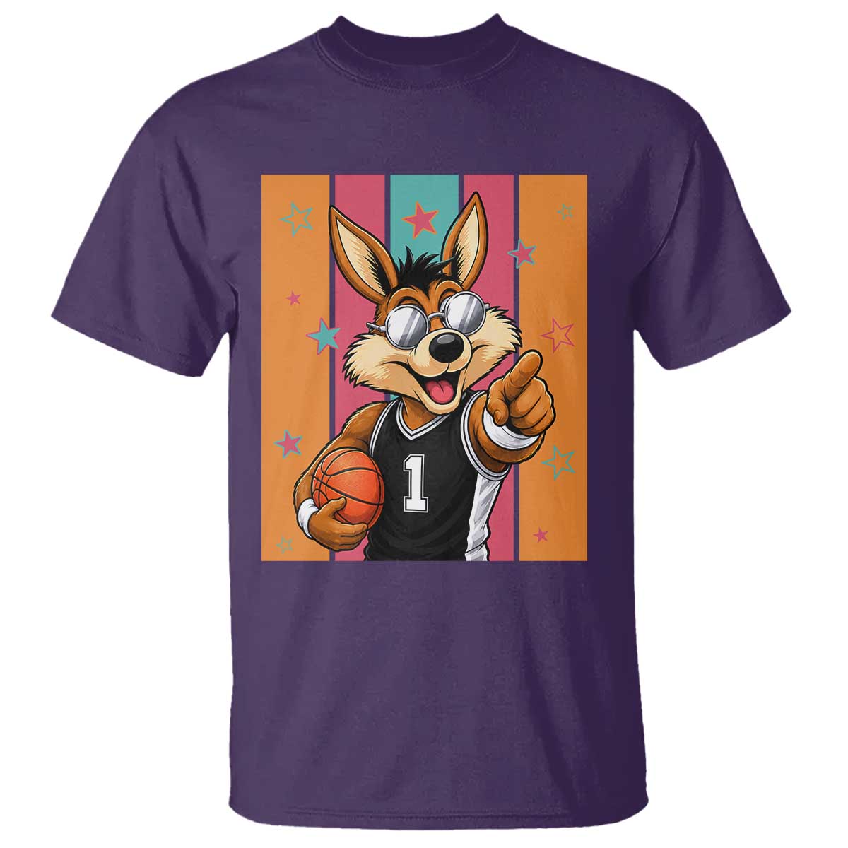 Funny Coyote Playing Basketball T Shirt Hoops Fan Gift