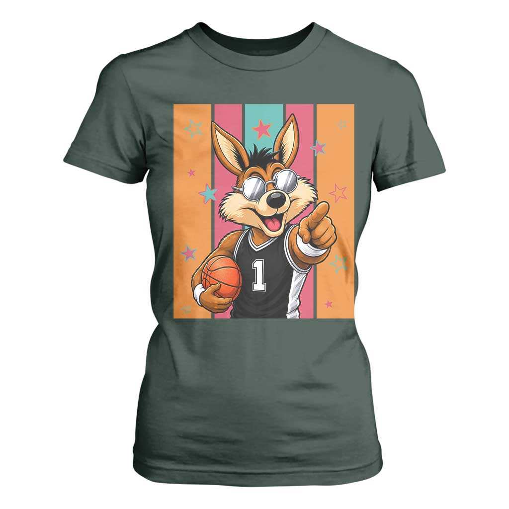 Funny Coyote Playing Basketball T Shirt For Women Hoops Fan Gift
