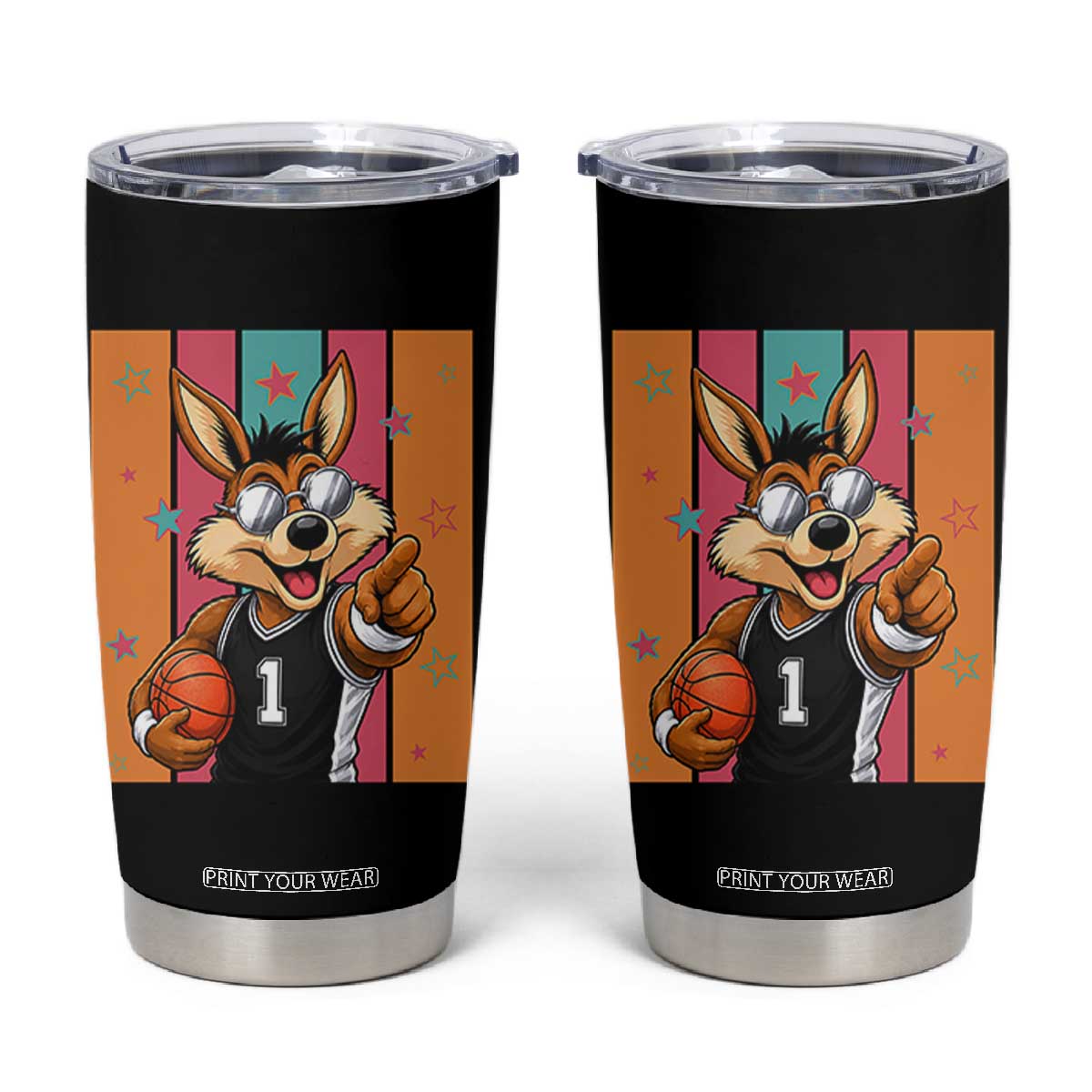 Funny Coyote Playing Basketball Tumbler Cup Hoops Fan Gift