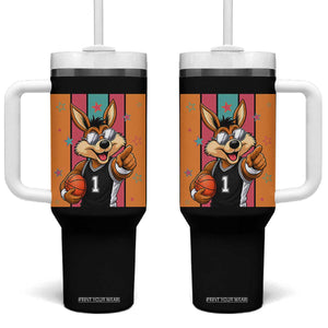 Funny Coyote Playing Basketball Tumbler With Handle Hoops Fan Gift