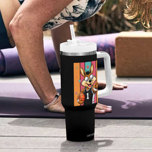 Funny Coyote Playing Basketball Tumbler With Handle Hoops Fan Gift