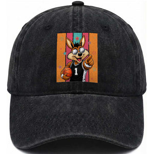 Funny Coyote Playing Basketball Washed Cotton Baseball Cap Hoops Fan Gift