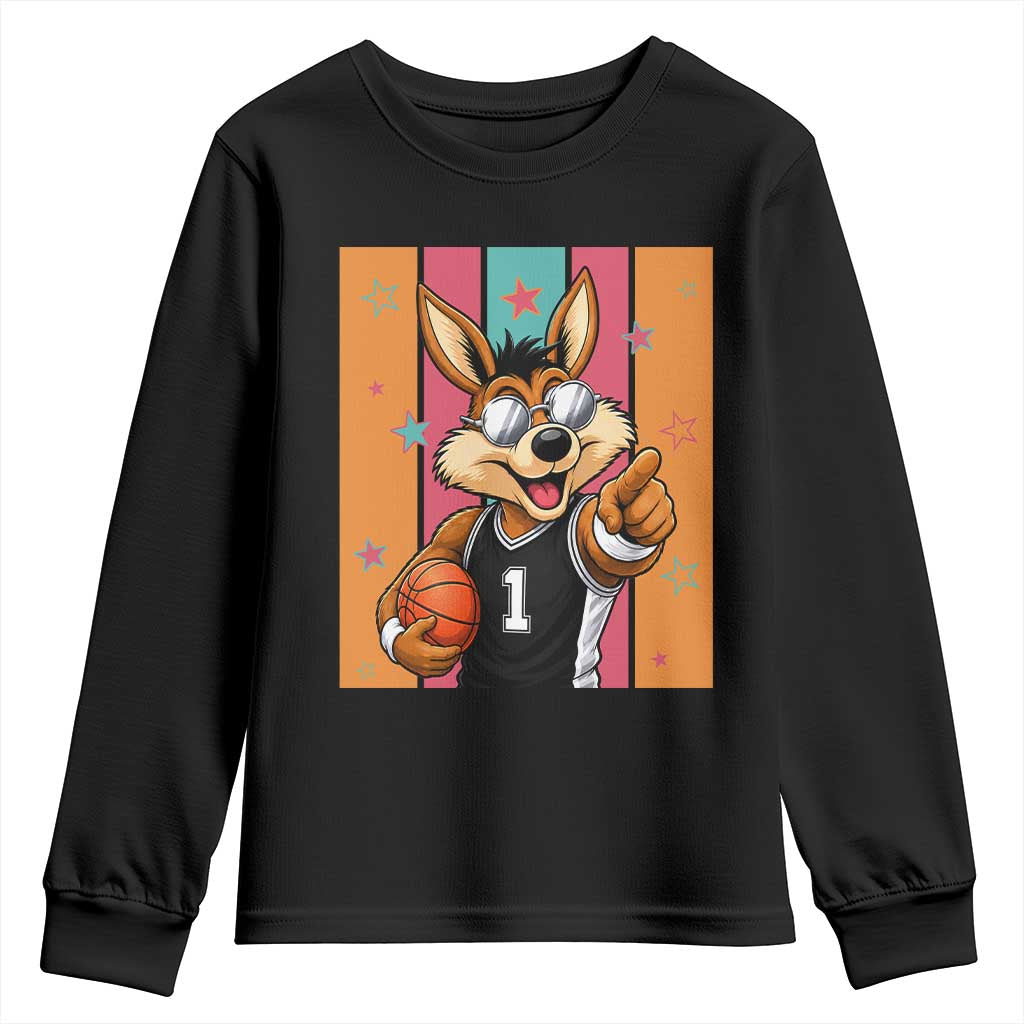 Funny Coyote Playing Basketball Youth Sweatshirt Hoops Fan Gift