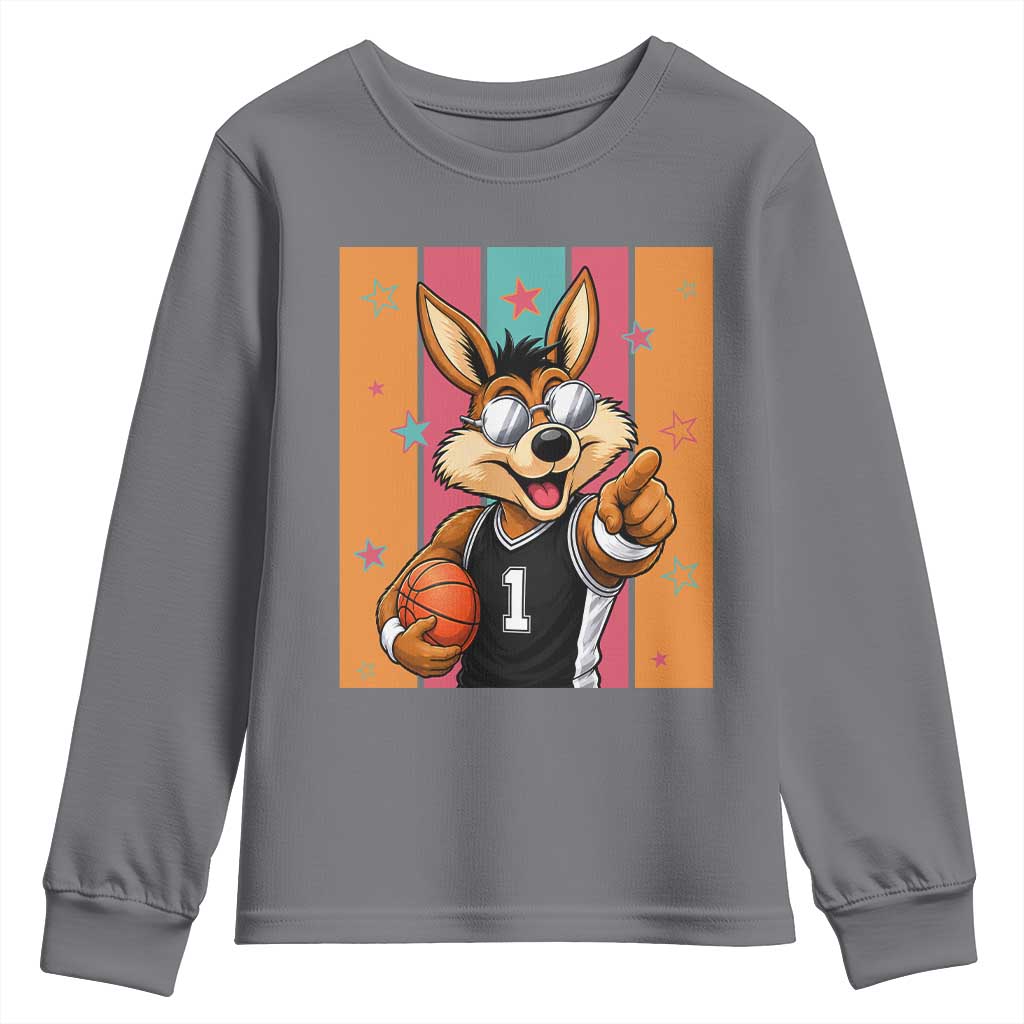 Funny Coyote Playing Basketball Youth Sweatshirt Hoops Fan Gift