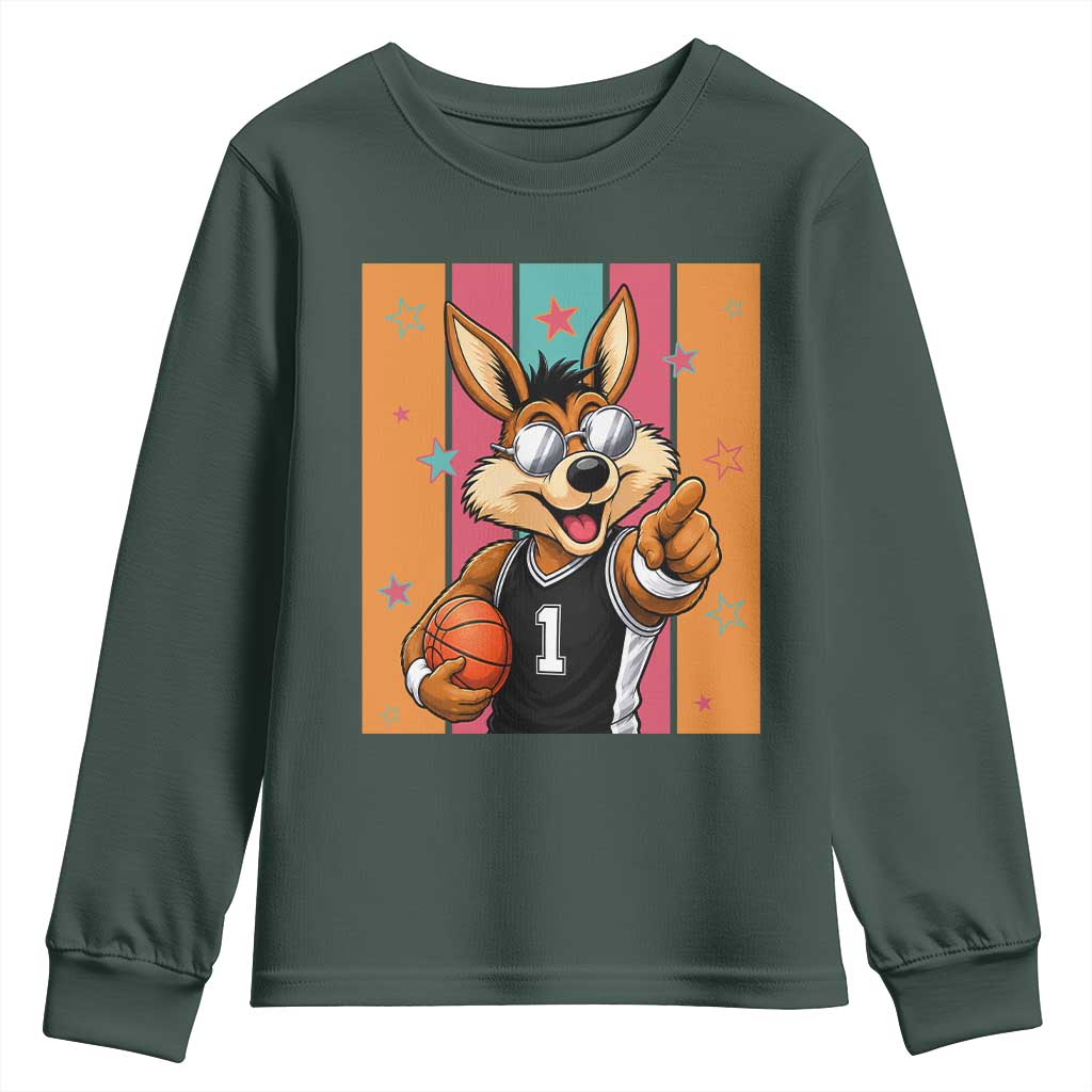 Funny Coyote Playing Basketball Youth Sweatshirt Hoops Fan Gift