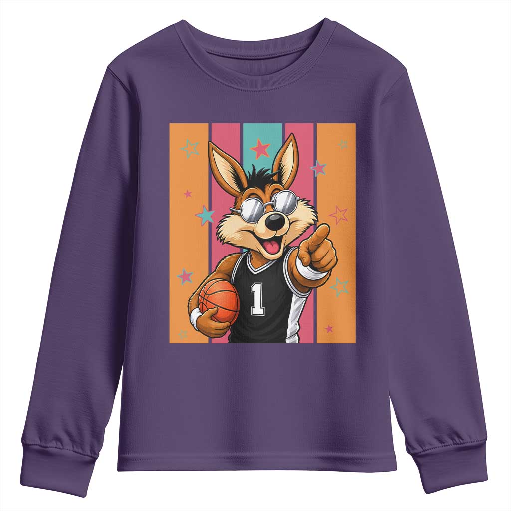 Funny Coyote Playing Basketball Youth Sweatshirt Hoops Fan Gift