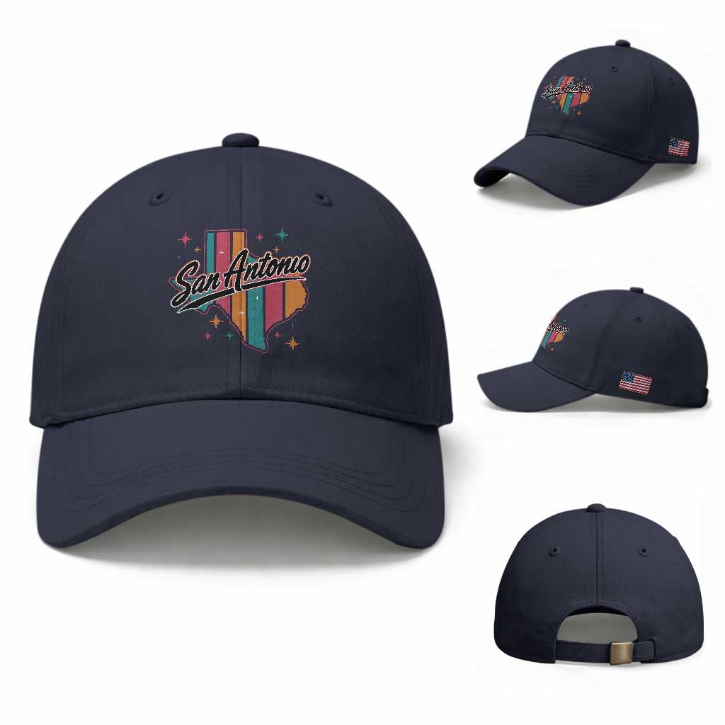 San Antonio Game Day Spirit Baseball Cap Texas Map Pride TS12 Baseball Cap Universal Fit Navy Print Your Wear
