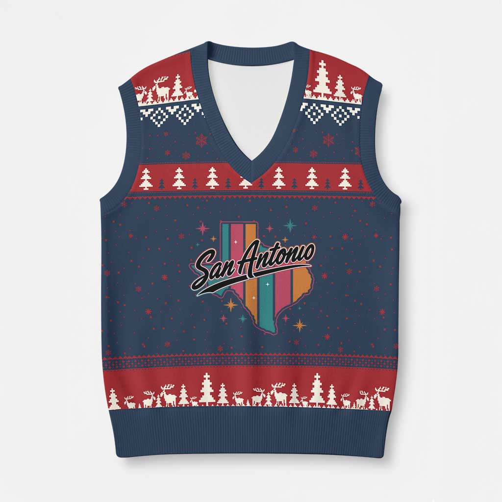 San Antonio Game Day Spirit V-Neck Knit Sweater Vest Texas Map Pride