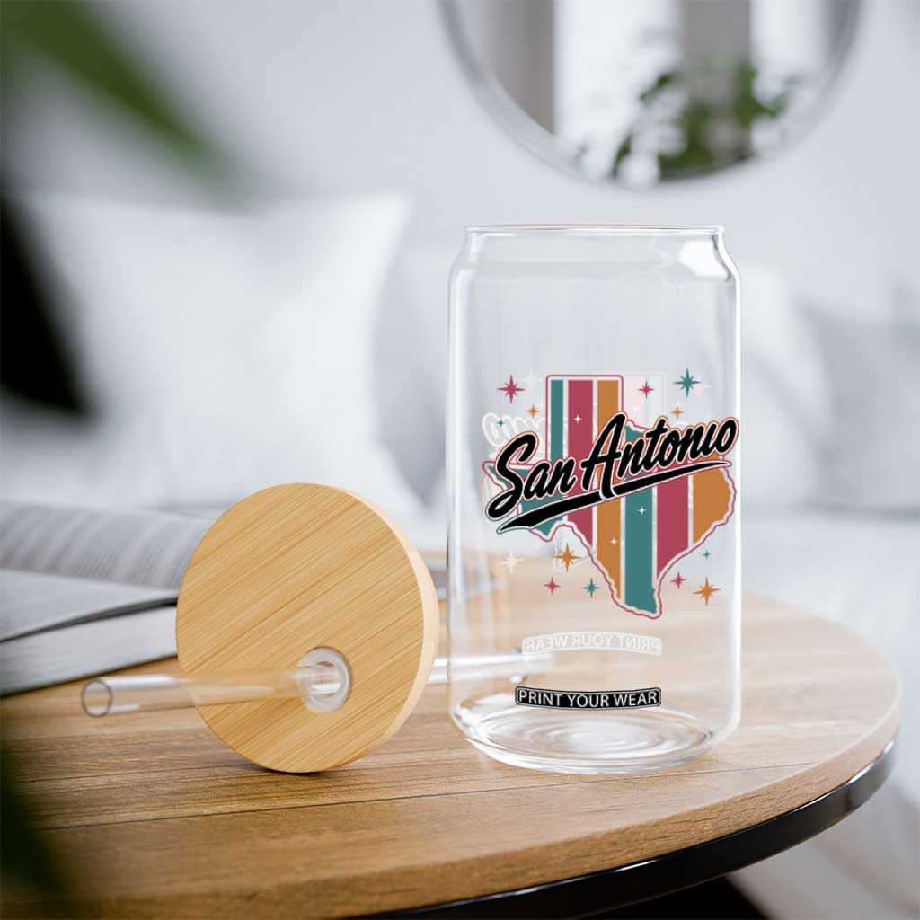 San Antonio Game Day Spirit Glass Can Texas Map Pride