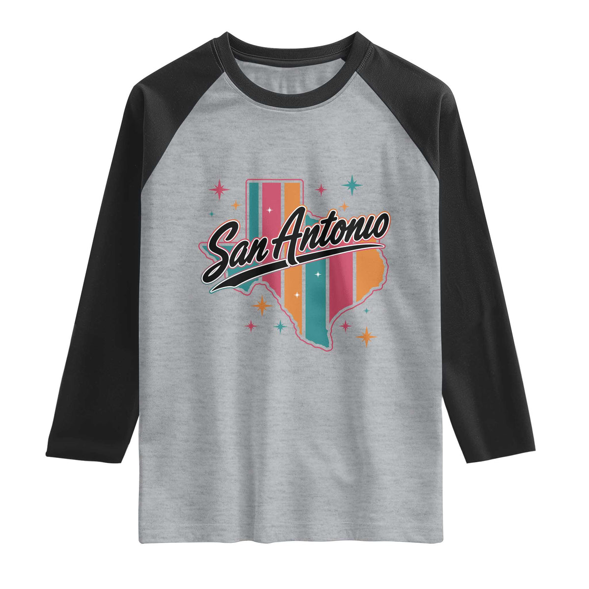 San Antonio Game Day Spirit Raglan Shirt Texas Map Pride TS12 Heather Gray Black Print Your Wear