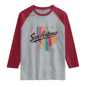 San Antonio Game Day Spirit Raglan Shirt Texas Map Pride TS12 Heather Gray Heather Red Print Your Wear