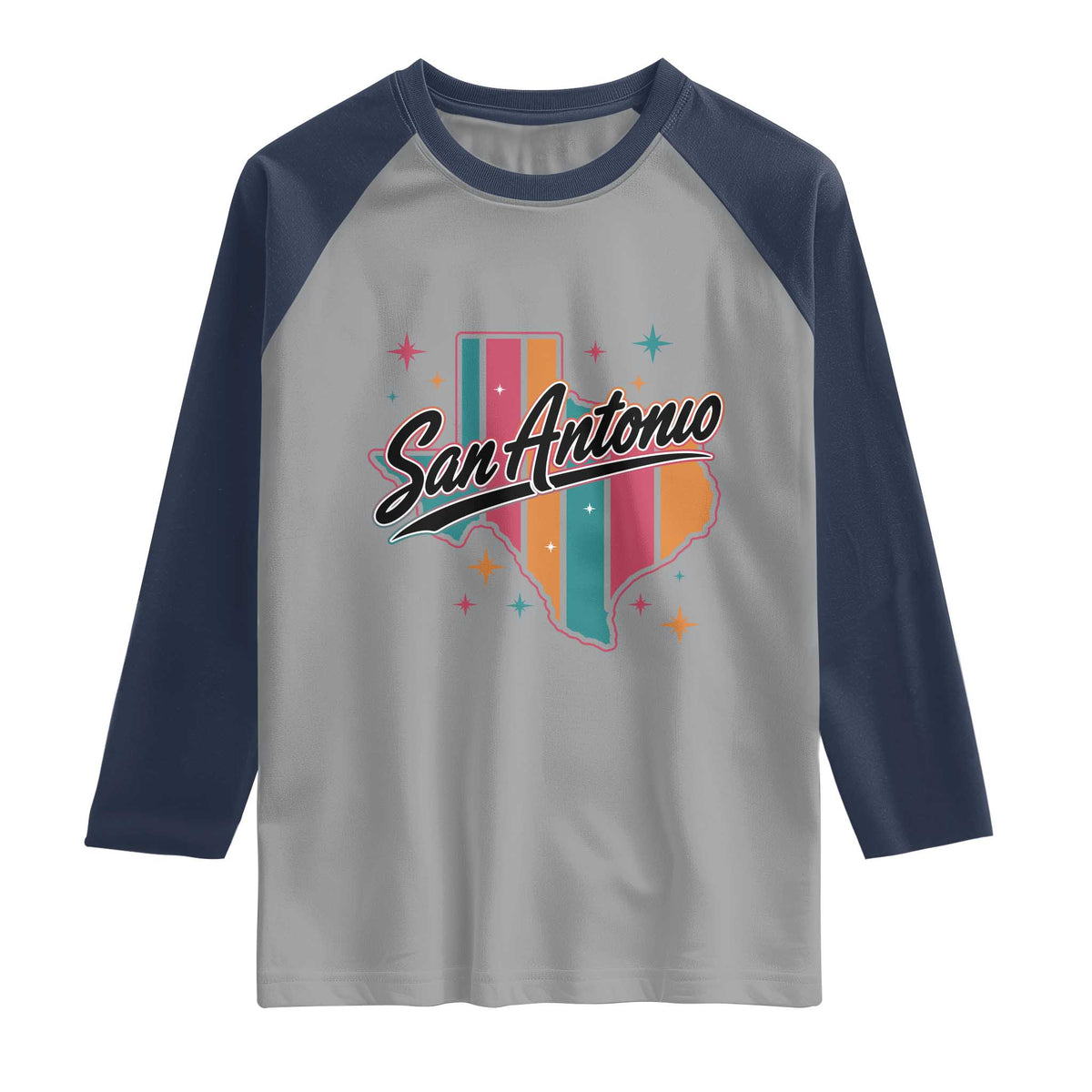 San Antonio Game Day Spirit Raglan Shirt Texas Map Pride TS12 Sport Gray Navy Print Your Wear