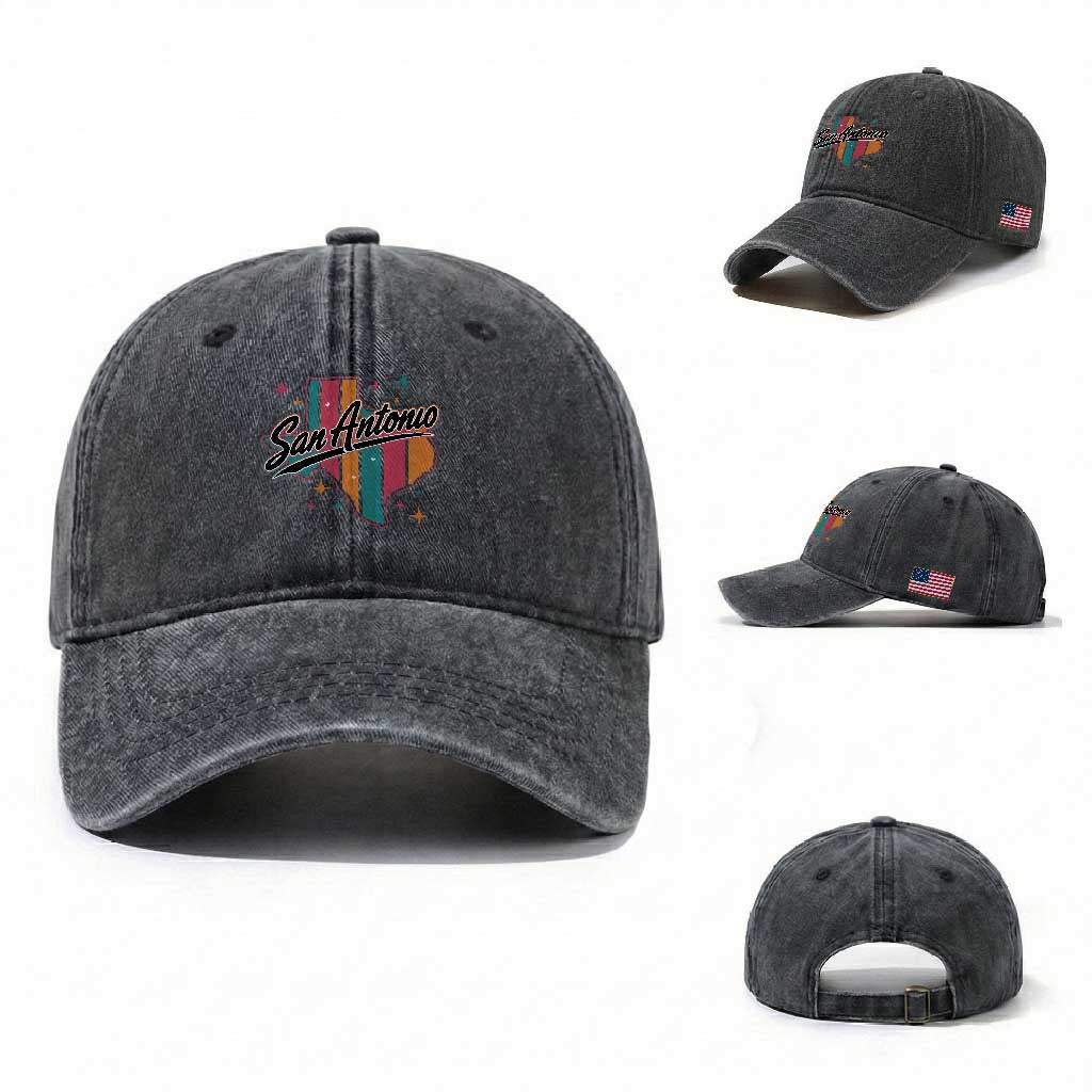 San Antonio Game Day Spirit Washed Cotton Baseball Cap Texas Map Pride