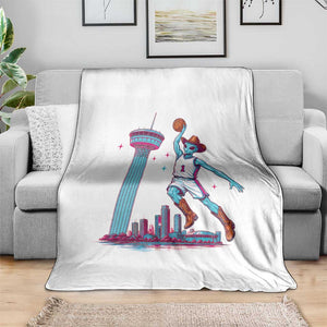 Funny Alien Cowboy Dunking Basketball Throw Blanket San Antonio Skyline