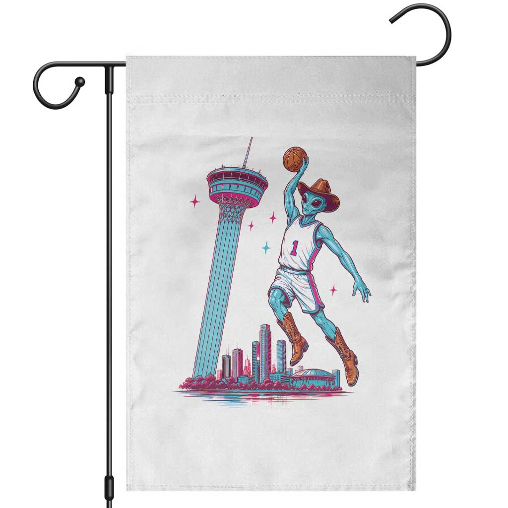 Funny Alien Cowboy Dunking Basketball Garden Flag San Antonio Skyline TS12 White Print Your Wear