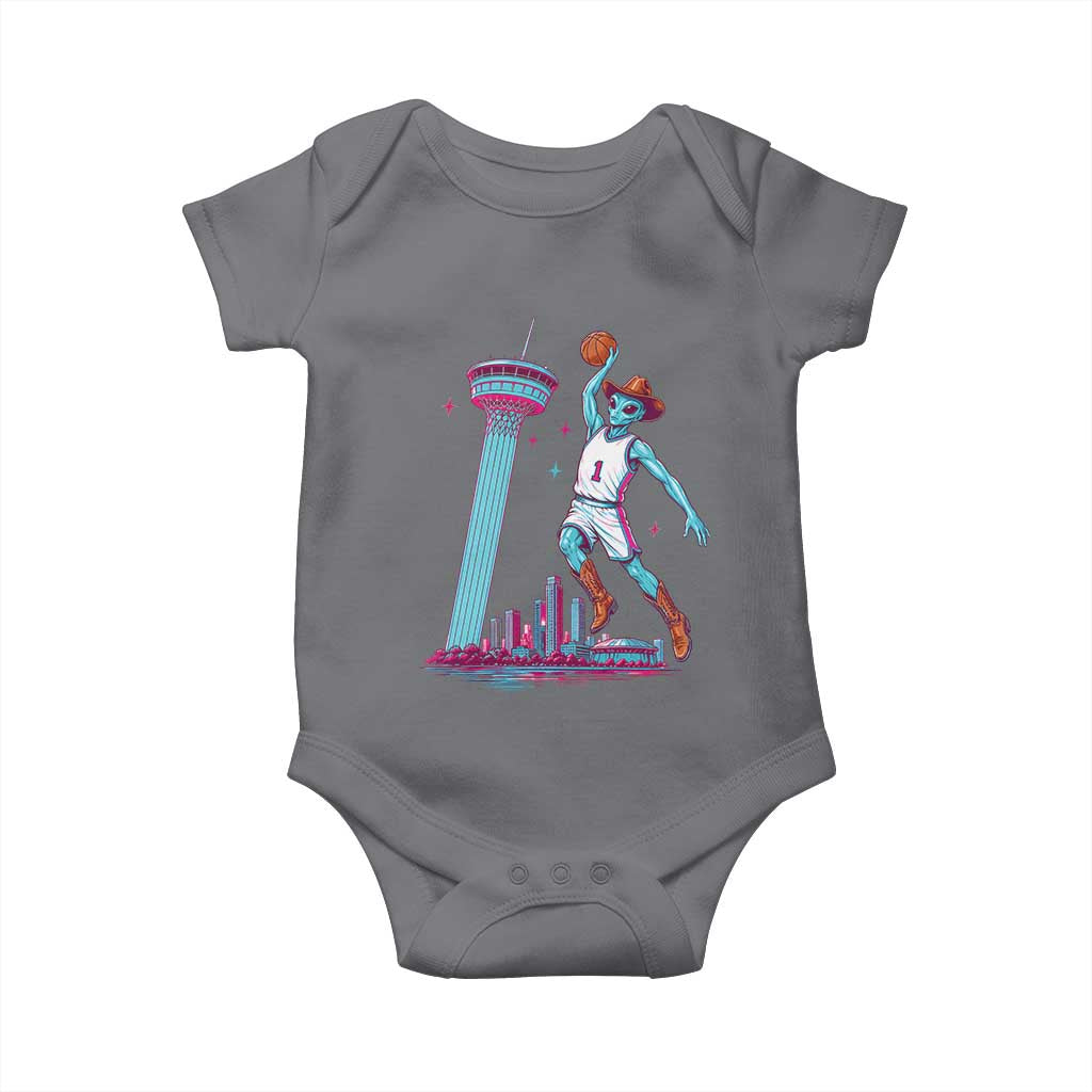 Funny Alien Cowboy Dunking Basketball Baby Onesie San Antonio Skyline