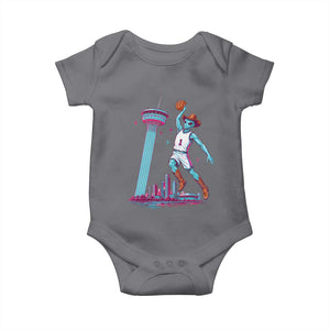 Funny Alien Cowboy Dunking Basketball Baby Onesie San Antonio Skyline