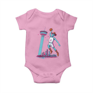 Funny Alien Cowboy Dunking Basketball Baby Onesie San Antonio Skyline