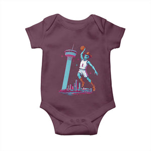 Funny Alien Cowboy Dunking Basketball Baby Onesie San Antonio Skyline
