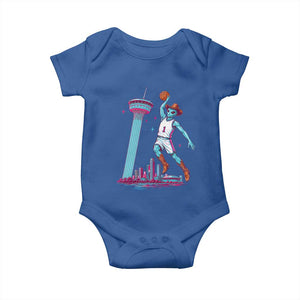 Funny Alien Cowboy Dunking Basketball Baby Onesie San Antonio Skyline
