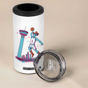 Funny Alien Cowboy Dunking Basketball 4 in 1 Can Cooler Tumbler San Antonio Skyline