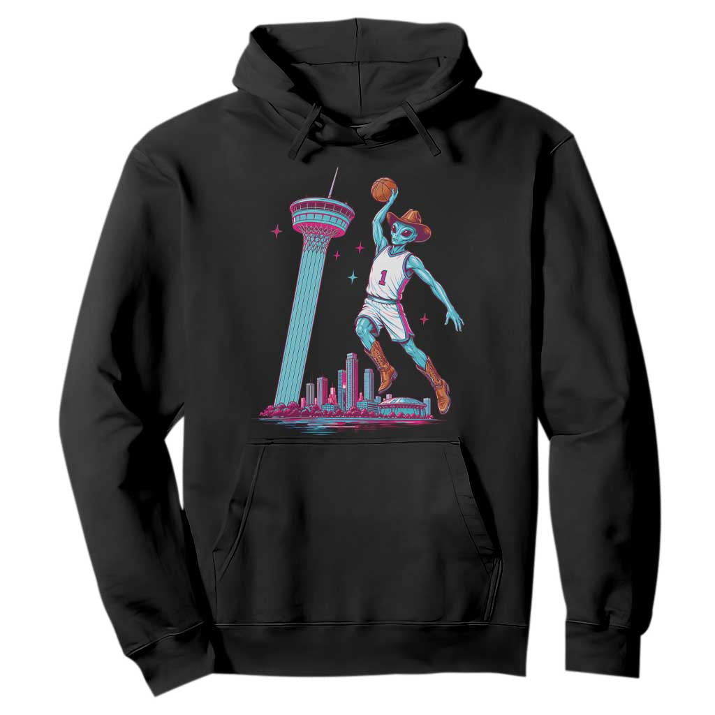 Funny Alien Cowboy Dunking Basketball Hoodie San Antonio Skyline TS12 Black Print Your Wear
