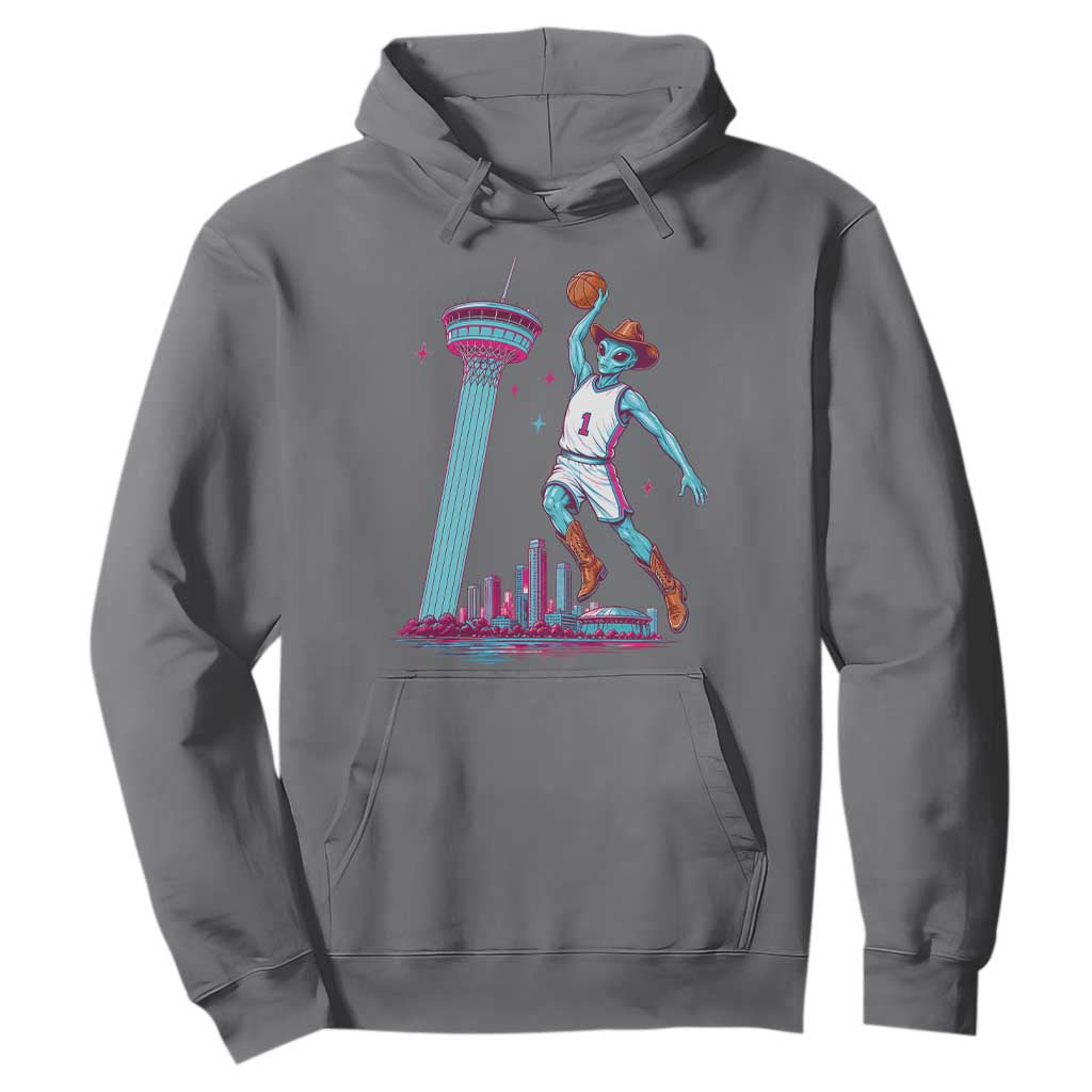 Funny Alien Cowboy Dunking Basketball Hoodie San Antonio Skyline TS12 Charcoal Print Your Wear