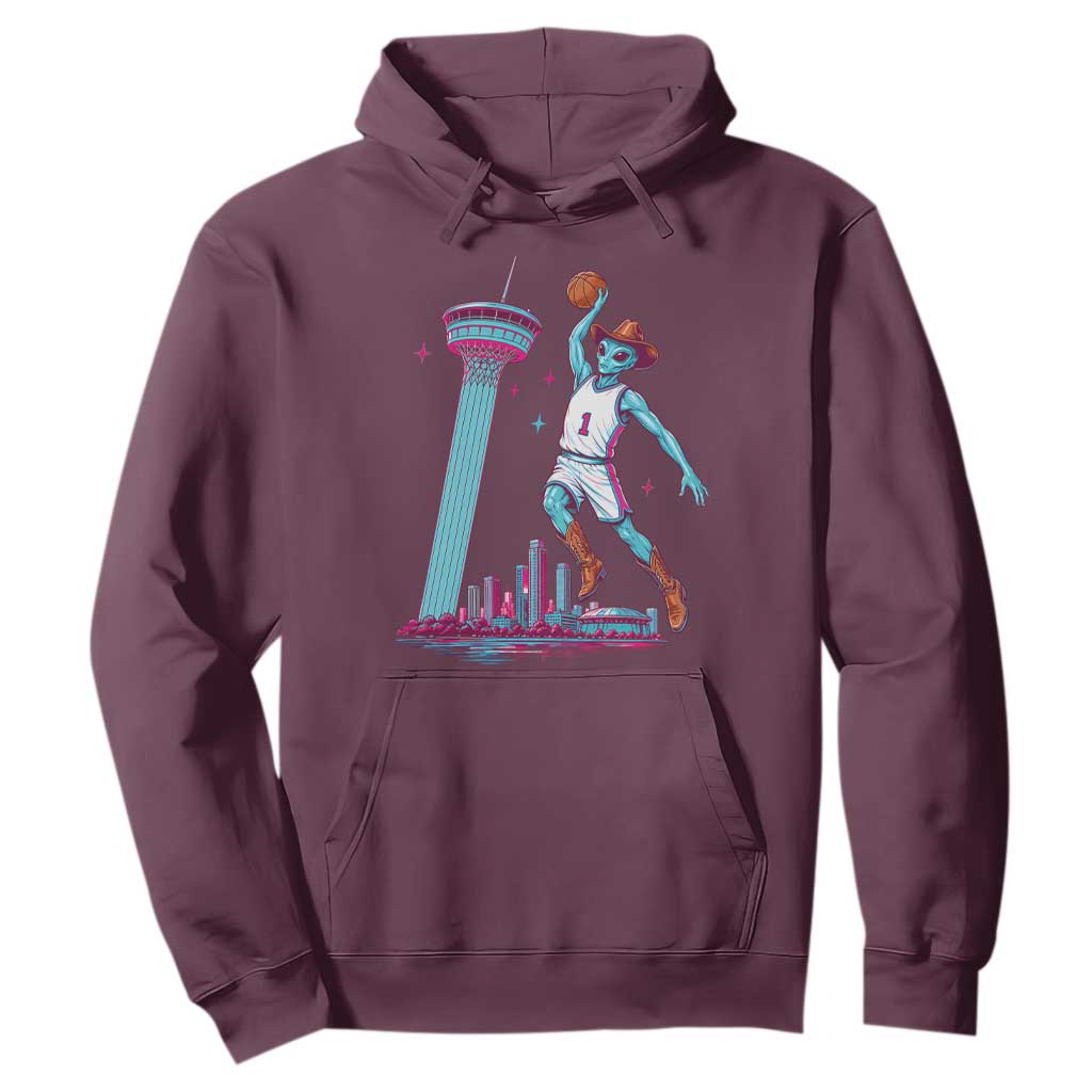 Funny Alien Cowboy Dunking Basketball Hoodie San Antonio Skyline TS12 Maroon Print Your Wear