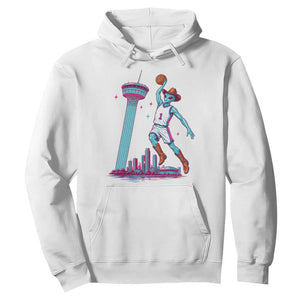 Funny Alien Cowboy Dunking Basketball Hoodie San Antonio Skyline TS12 White Print Your Wear