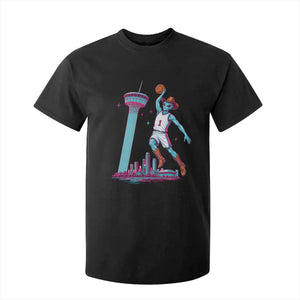 Funny Alien Cowboy Dunking Basketball T Shirt For Kid San Antonio Skyline