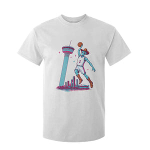 Funny Alien Cowboy Dunking Basketball T Shirt For Kid San Antonio Skyline