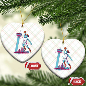 Funny Alien Cowboy Dunking Basketball Ceramic Ornament San Antonio Skyline