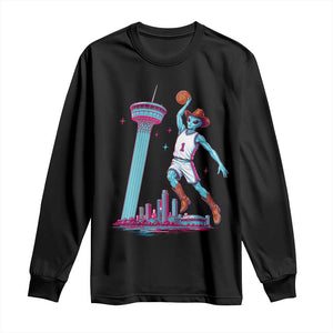 Funny Alien Cowboy Dunking Basketball Long Sleeve Shirt San Antonio Skyline TS12 Black Print Your Wear