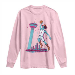 Funny Alien Cowboy Dunking Basketball Long Sleeve Shirt San Antonio Skyline TS12 Light Pink Print Your Wear