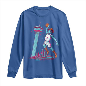 Funny Alien Cowboy Dunking Basketball Long Sleeve Shirt San Antonio Skyline TS12 Royal Blue Print Your Wear