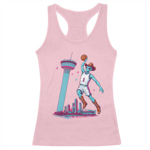 Funny Alien Cowboy Dunking Basketball Racerback Tank Top San Antonio Skyline