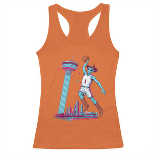 Funny Alien Cowboy Dunking Basketball Racerback Tank Top San Antonio Skyline
