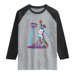 Funny Alien Cowboy Dunking Basketball Raglan Shirt San Antonio Skyline