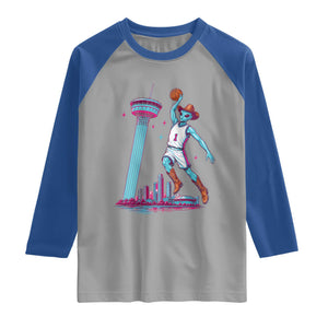 Funny Alien Cowboy Dunking Basketball Raglan Shirt San Antonio Skyline