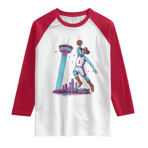 Funny Alien Cowboy Dunking Basketball Raglan Shirt San Antonio Skyline