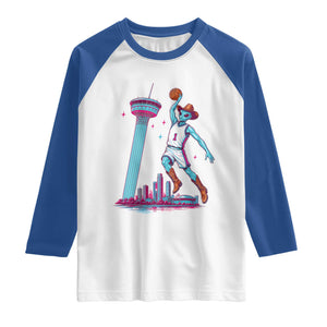 Funny Alien Cowboy Dunking Basketball Raglan Shirt San Antonio Skyline