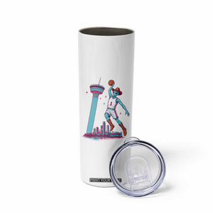 Funny Alien Cowboy Dunking Basketball Skinny Tumbler San Antonio Skyline