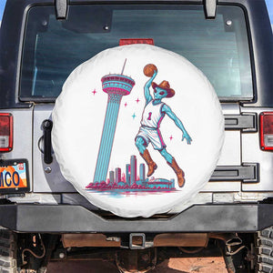 Funny Alien Cowboy Dunking Basketball Spare Tire Cover San Antonio Skyline
