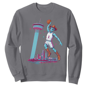Funny Alien Cowboy Dunking Basketball Sweatshirt San Antonio Skyline