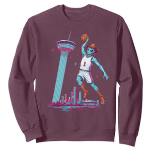 Funny Alien Cowboy Dunking Basketball Sweatshirt San Antonio Skyline