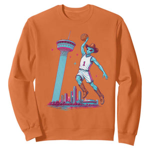 Funny Alien Cowboy Dunking Basketball Sweatshirt San Antonio Skyline
