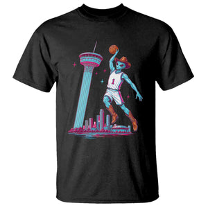 Funny Alien Cowboy Dunking Basketball T Shirt San Antonio Skyline
