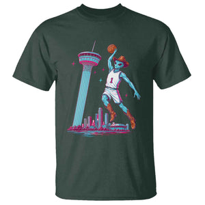Funny Alien Cowboy Dunking Basketball T Shirt San Antonio Skyline