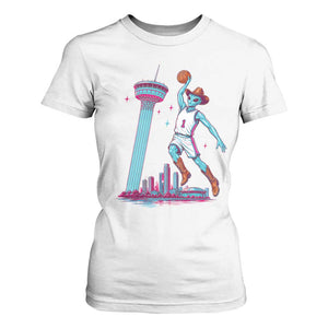 Funny Alien Cowboy Dunking Basketball T Shirt For Women San Antonio Skyline
